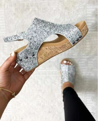Women's Wedge Peep Toe Platform Rivet Sandals