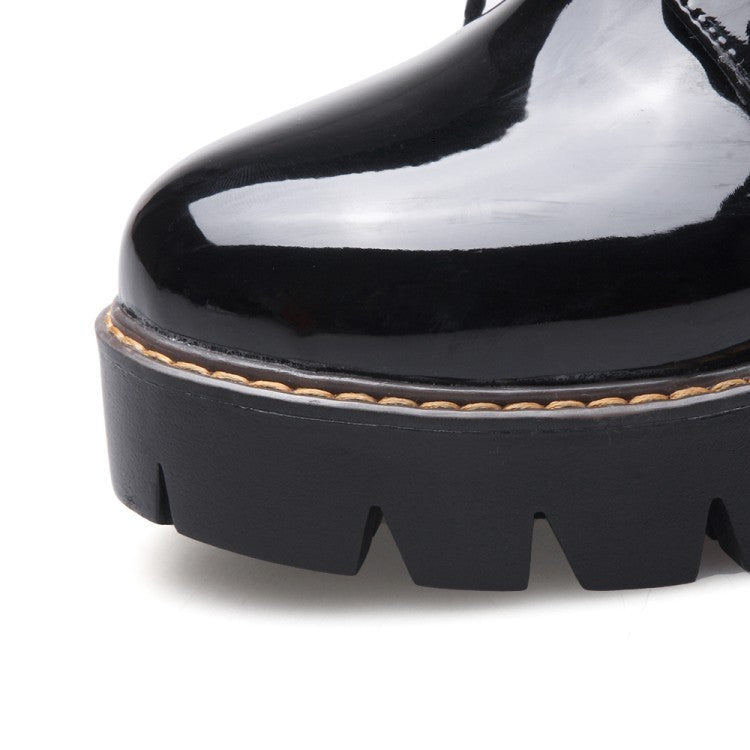 British Style Patent Leather Thick-soled Lace-up Leather Shoes