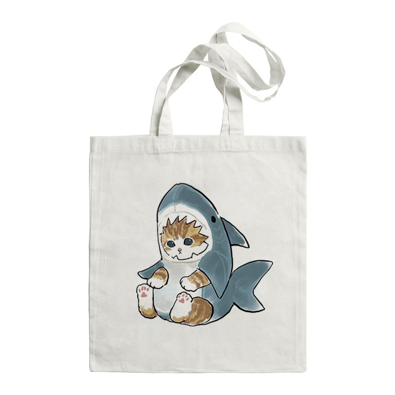 Shark Cat Printed Canvas Bag Shoulder