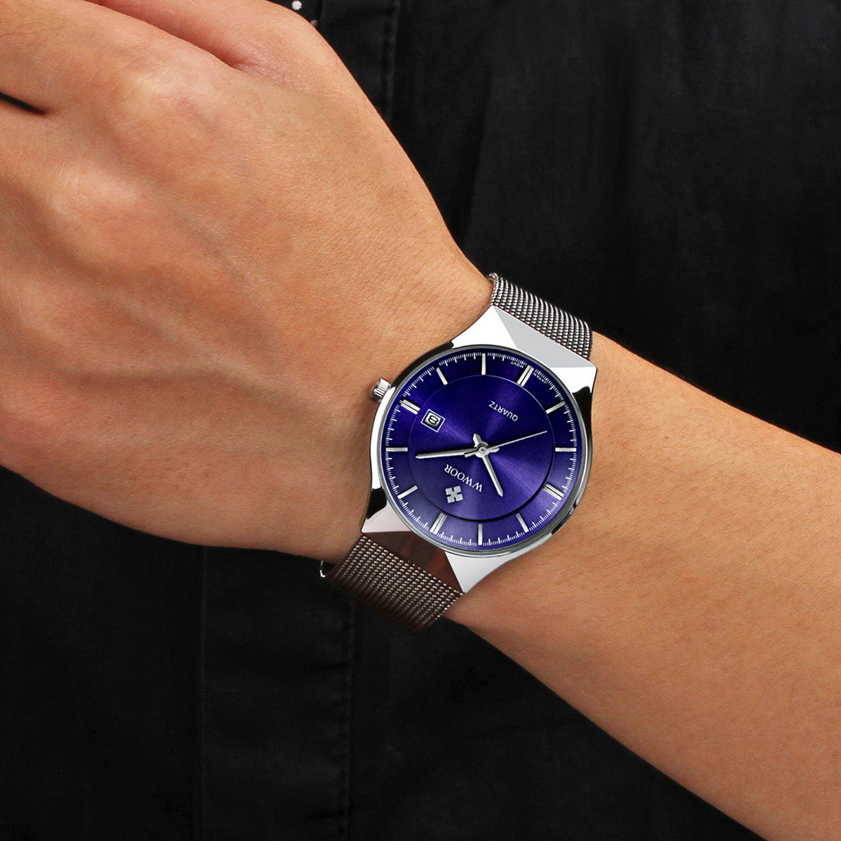 Watch men's net with quartz watch calendar waterproof simple men's watch