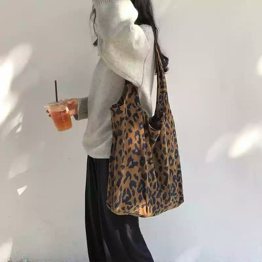 Corduroy leopard print bag