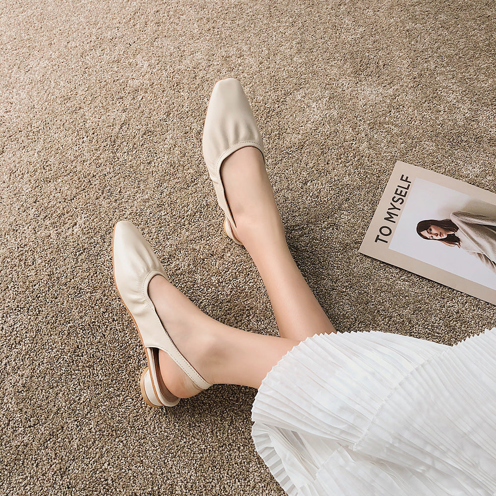 Retro round low heel shoes