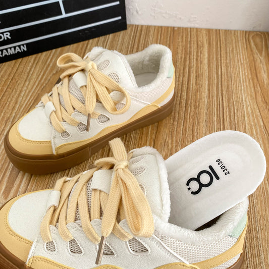 New Winter Warm Latex Insole Fleece-lined Bread Shoes Women