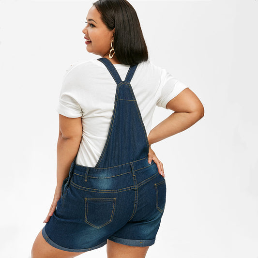 Oversized stretch denim straps shorts