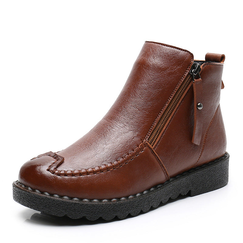 Women's leather and cashmere warm cotton shoes