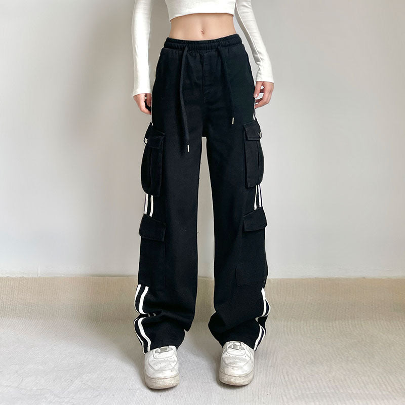 Hip-hop stribet overalls med farvekontrast