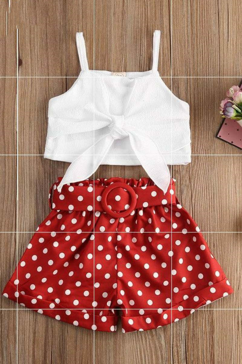 crop top  polka dot shorts suit
