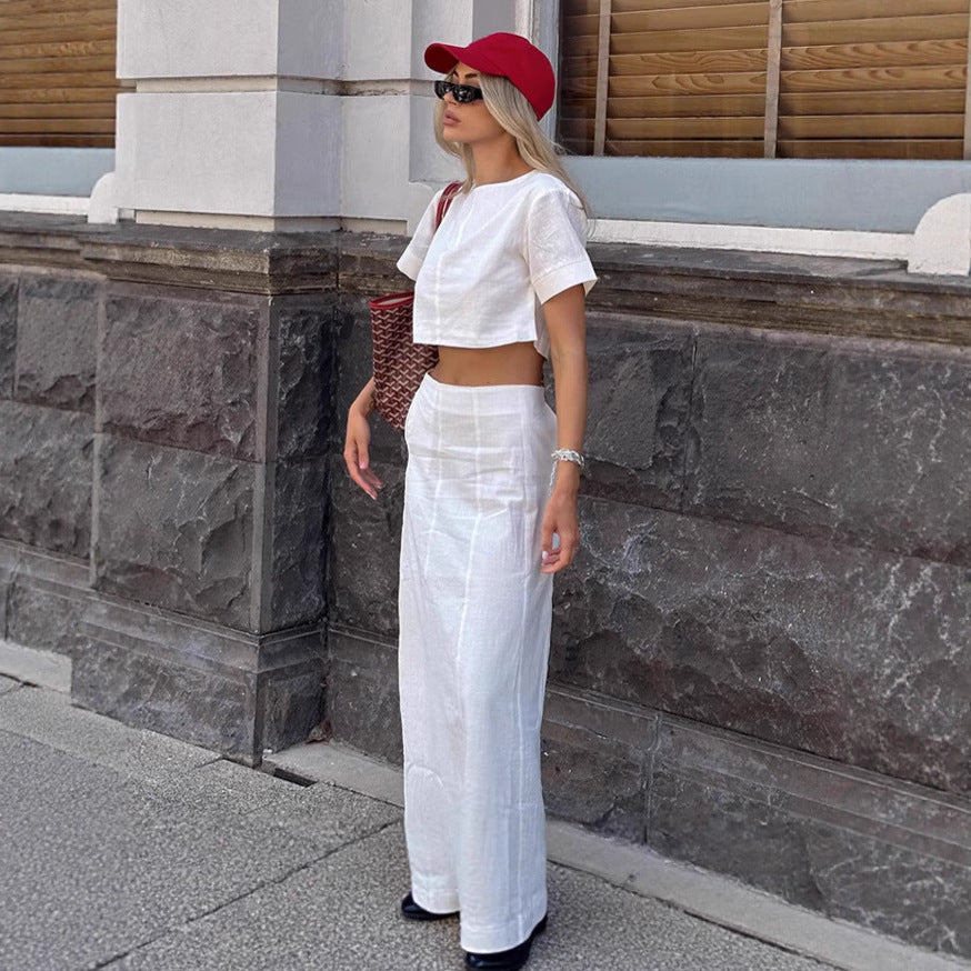 Fashion White Short Sleeve T-shirt Dress Set For Women
