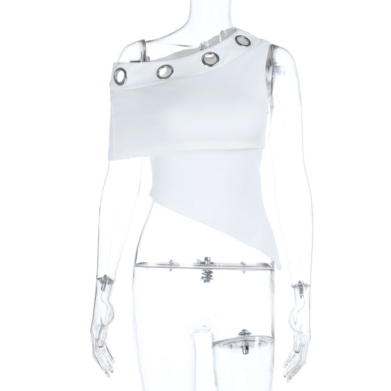 Cropped Form-fitting Tank Top With A Bias-shoulder And Open Back