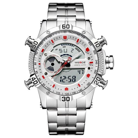 Men's Steel Band Sports Multifunctional Electronic Watch, Large Dial Waterproof Sports Watch