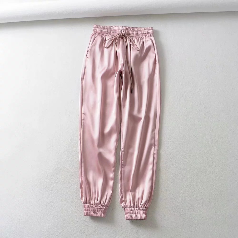 Elastic waist drawstring slacks