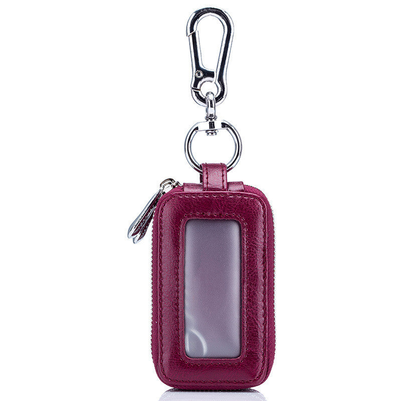 Cowhide Car Key Case Leather Double Zipper