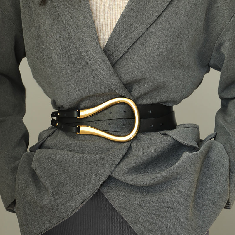 Retro gold copper buckle temperament belt belt women