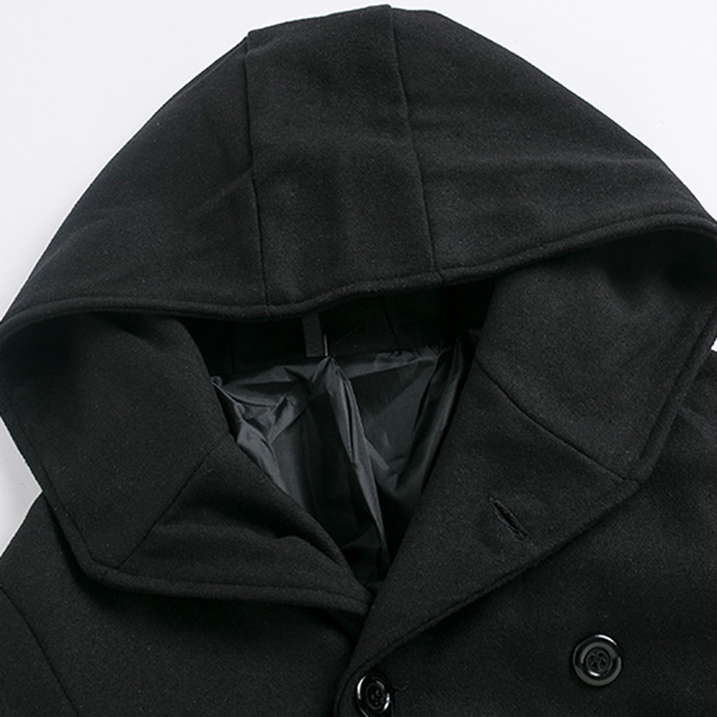Men's Mid-Length Woolen Coat Padded Hooded Trench Coat