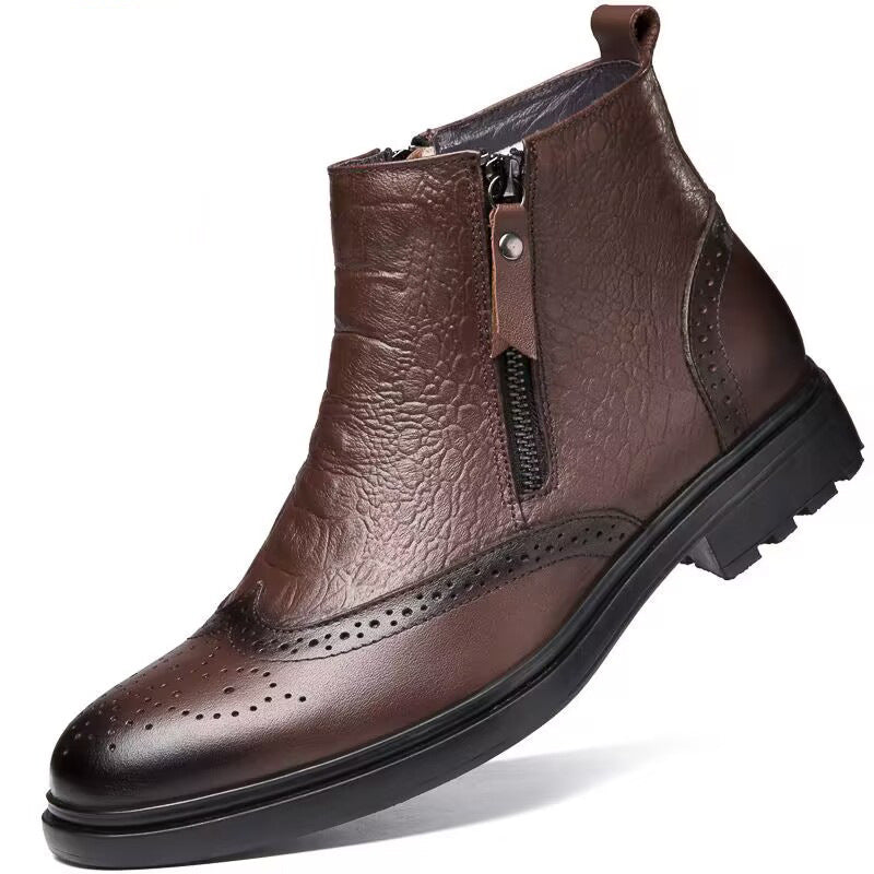 Høje Lædersko Højdeforøgende Sko 46 Brogue Trendy Ankelstøvler