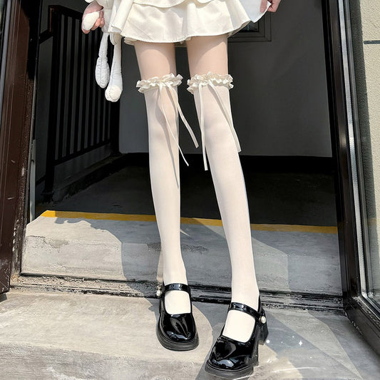 White Silk Knee Socks Women's Summer Thin Velvet Stockings