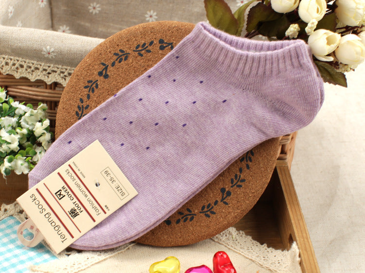 Women's cotton socks solid color polka dot thin boat socks