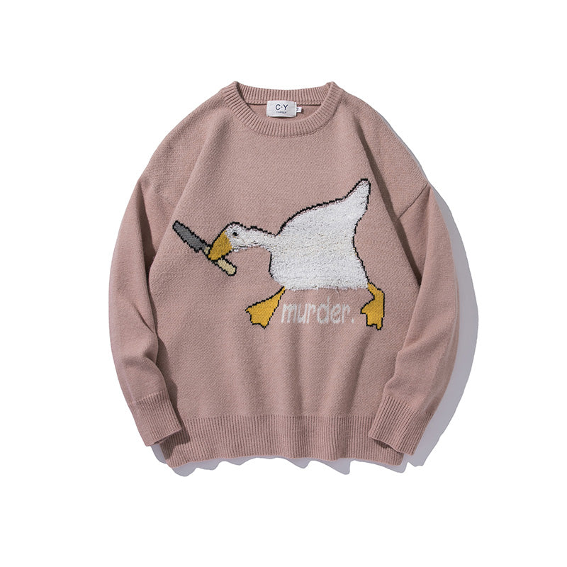 Tide Japanese National Tide Flocking Duck Trend Loose Knit Sweater For Men And Women Couples