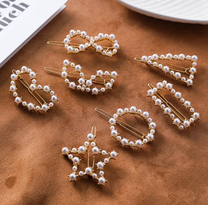 Japan and South Korea simple love circle a word clip five-pointed star triangle geometry pearl hairpin bangs clip