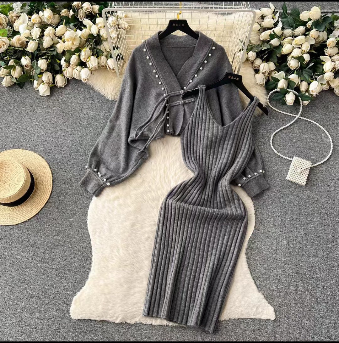Women's Two-Piece Set V-Neck Slip Dress