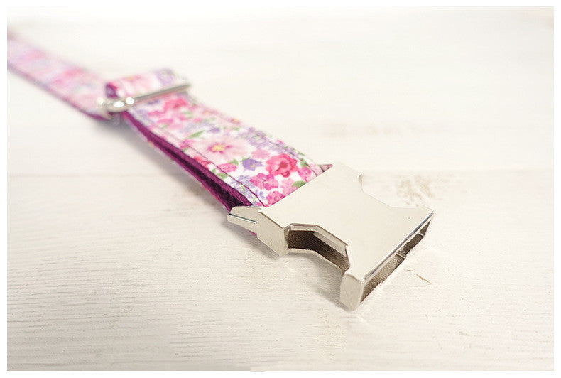 Purple Flower Metal Buckle Durable Dog Collar