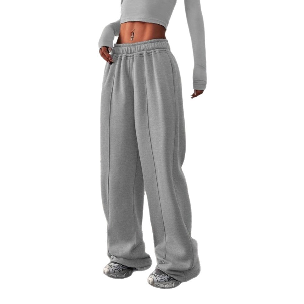 European And American-style Solid-color Waist-cinching Slimming Straight-leg Pants