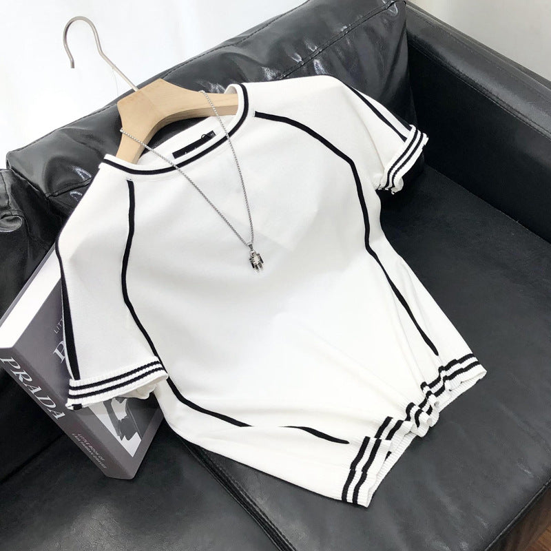 Top Thin Solid Color Round Neck Bottoming Top T Shirt