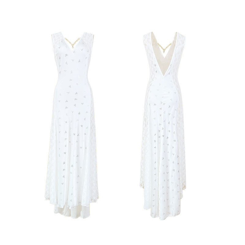 Lace-trimmed Floor-length Nightgown With A Deep V-neck
