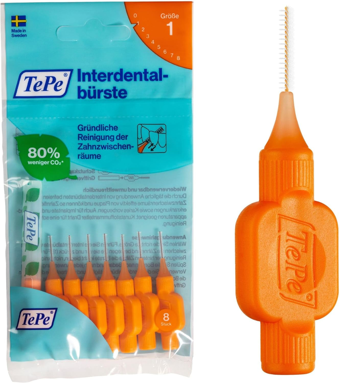 Tepe Interdentalbürste, Original, Grün, 0,8 Mm/Iso 5, 8 Stk., Plaque-Entfernung, Effiziente Reinigung Der Zahnzwischenräume,Für Große Lücken