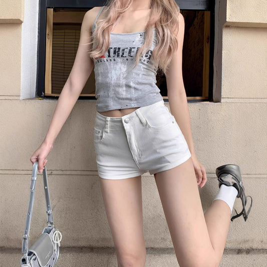 Women's Chic Stretchy Figure-hugging White Denim Shorts For Summer