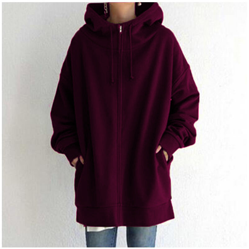 Zipper Hooded Long Velvet Lining Sweater