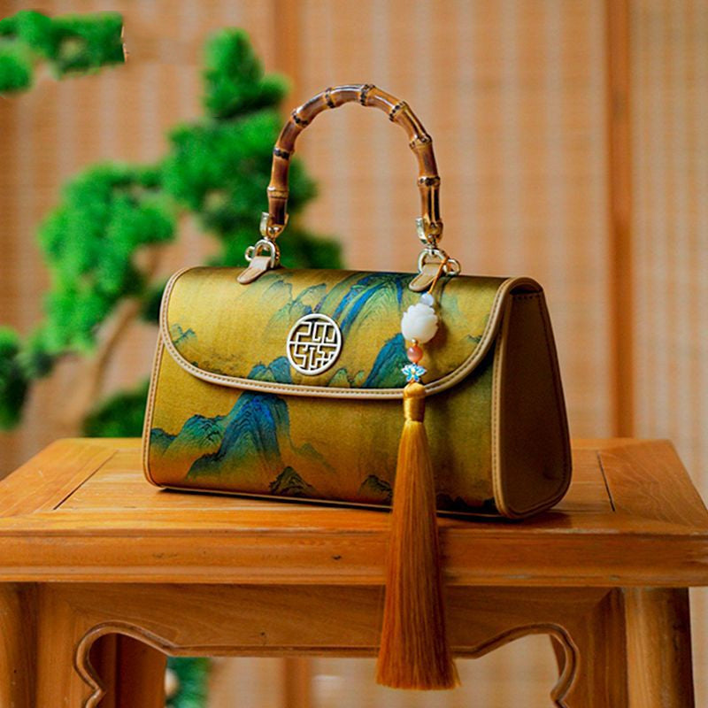 Silke Cheongsam til kvinder Kinesisk stil Bambus Håndtaske Crossbody Lille Taske