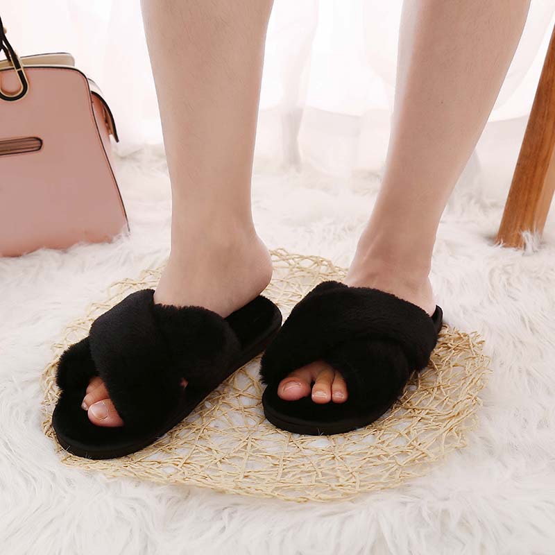 New style cross fur slippers women autumn and winter