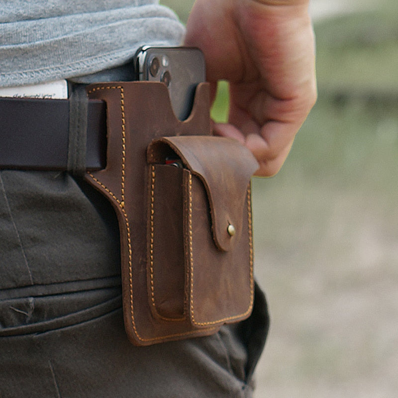 Sports running mobile phone storage waist bag leather