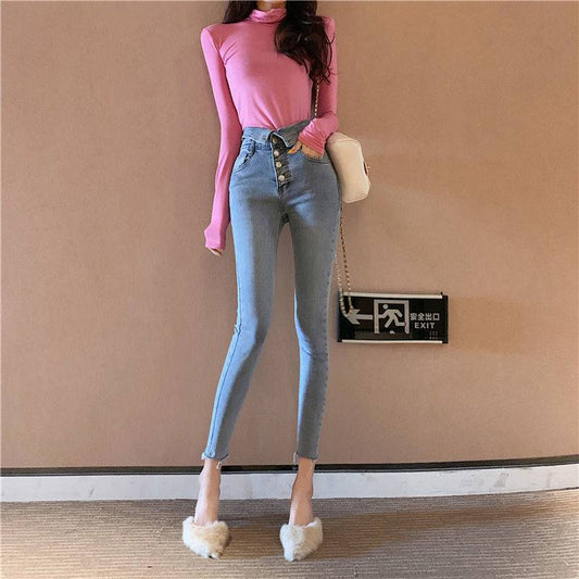Fashion Simple High-waist Single-breasted Trousers