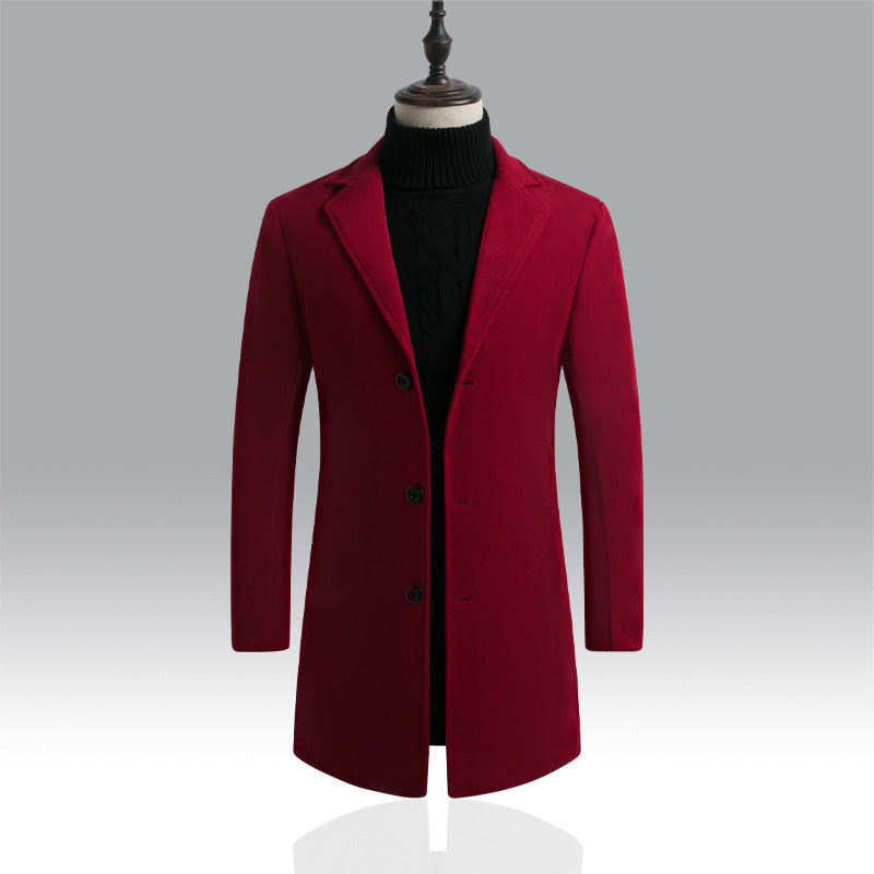 Long trench coat men's Korean style slim woolen coat