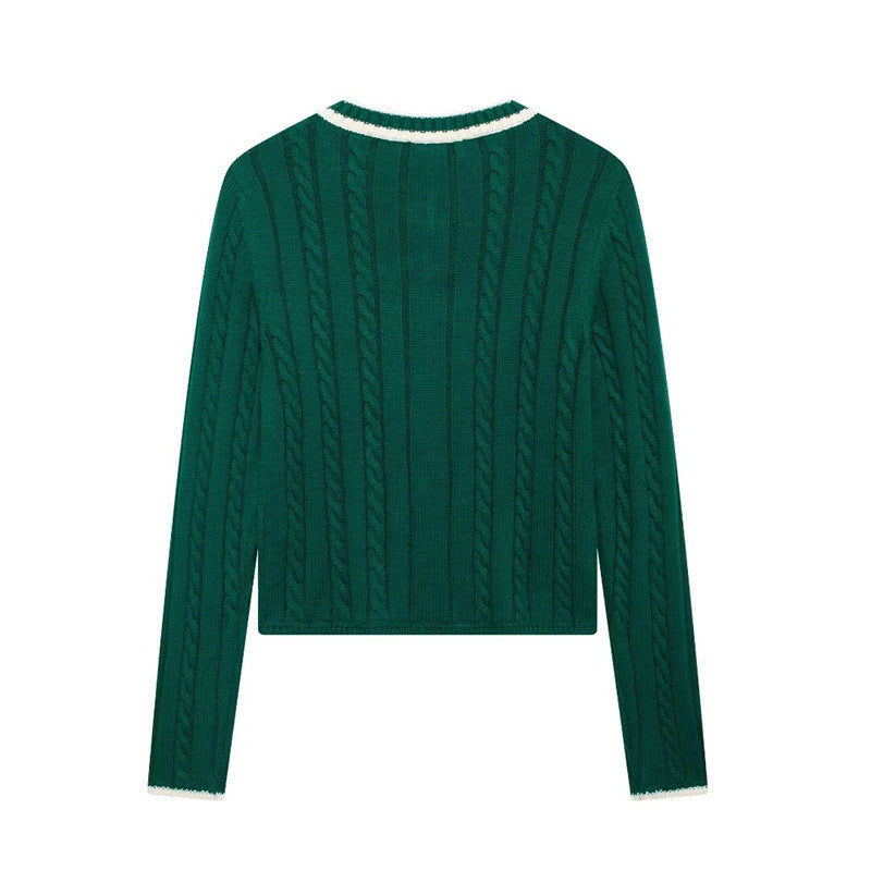 Fashion Long Sleeve V-neck Cable Pattern Sweater