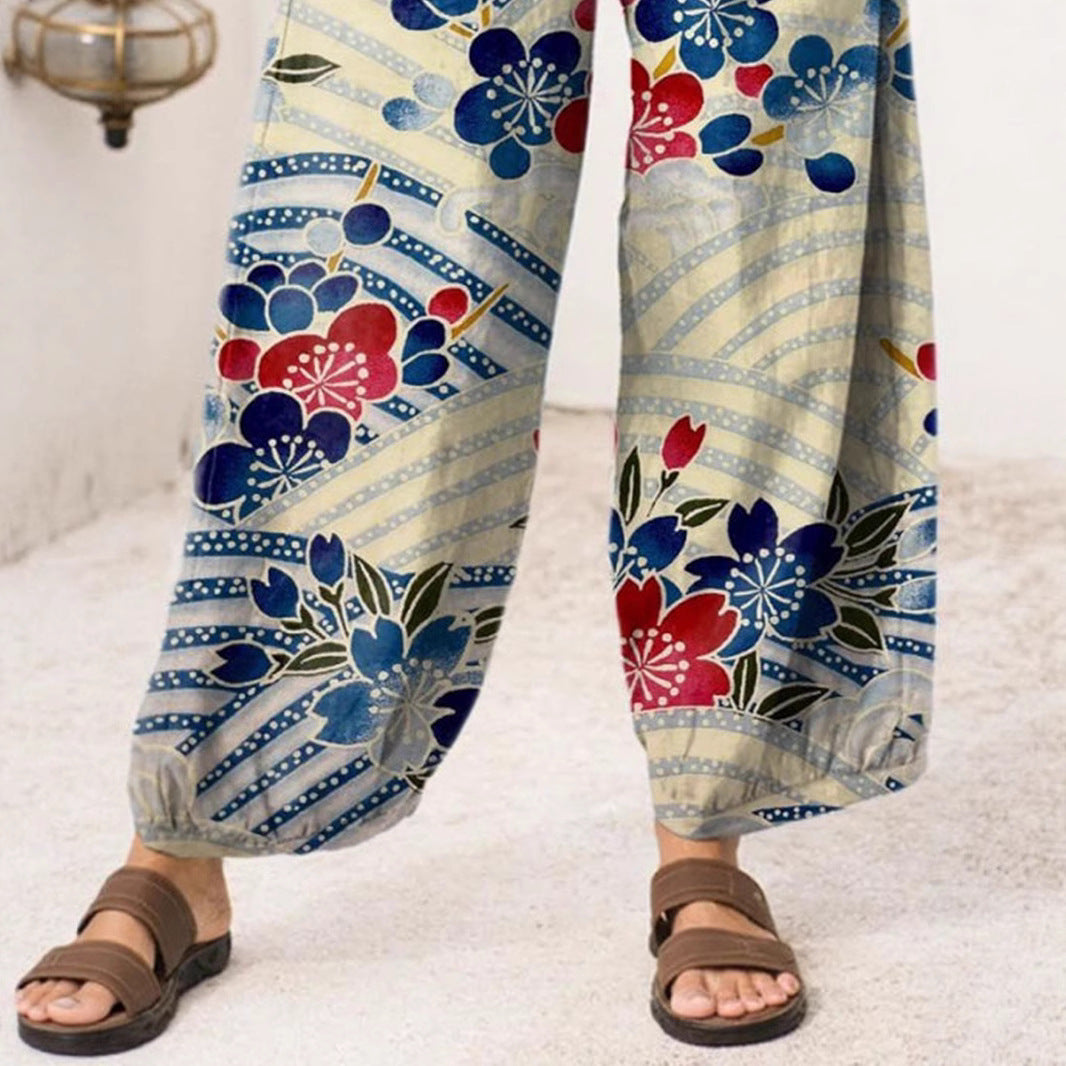Casual Loose Drawstring Printed Pants For Women