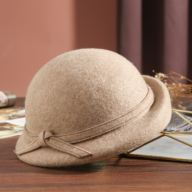 Pure Wool Felt Hat Elegant Shaped Bow British Felt Cap