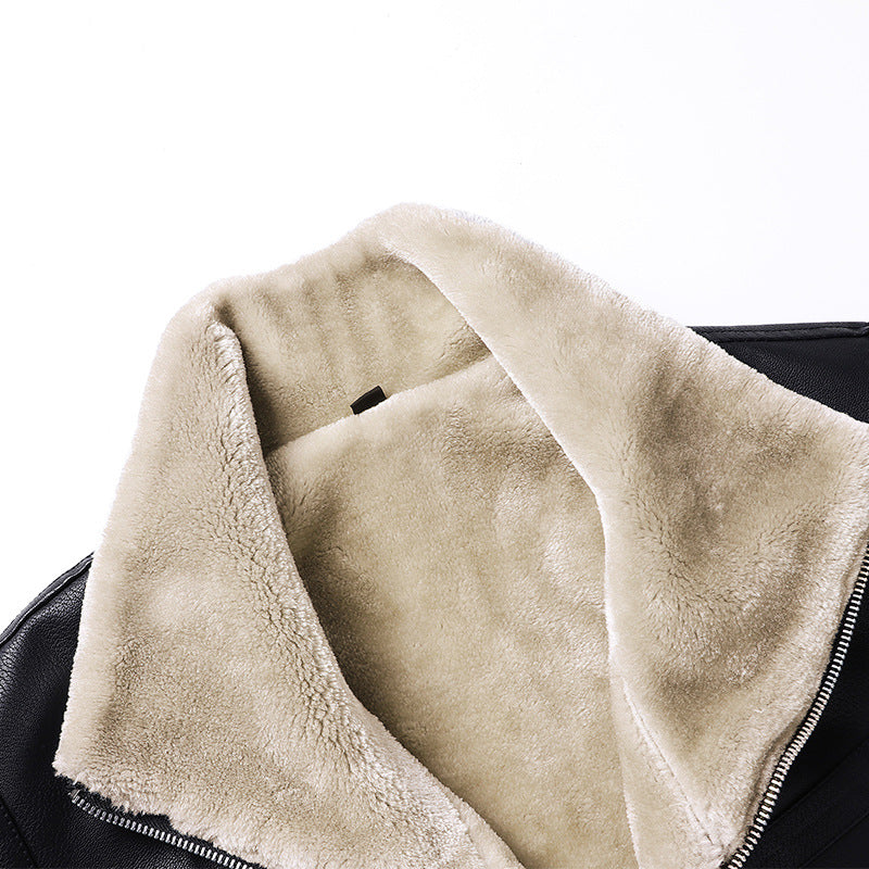 Men's leather jacket with fleece