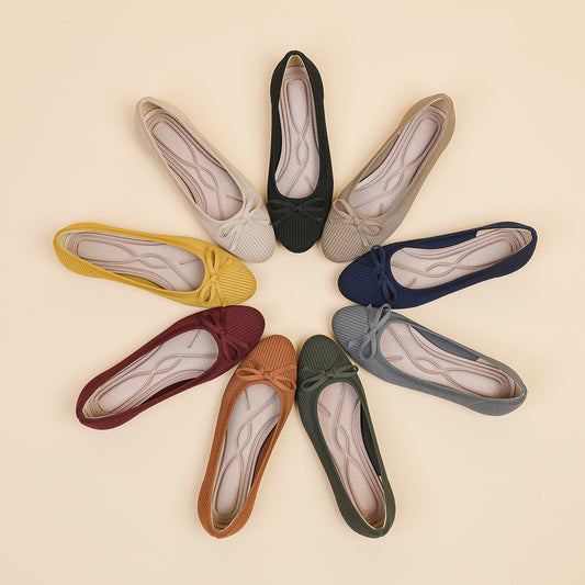 Round Toe Shallow Mouth Flat Pumps Women's Bow Casual Plus Size Convenient Shoes