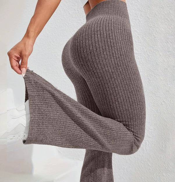 Womens High-Waisted Slimming Ribbed Casual Flare Pants