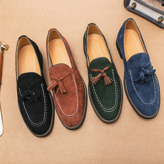 Fringed lædersko herre, store størrelser ruskind slip-on loafers
