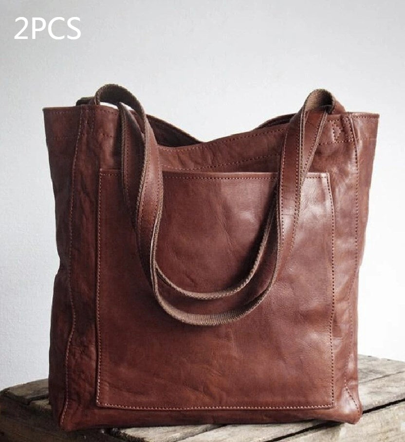 Women's Soft Leather Portable Shoulder With Pocket Vintage Bag