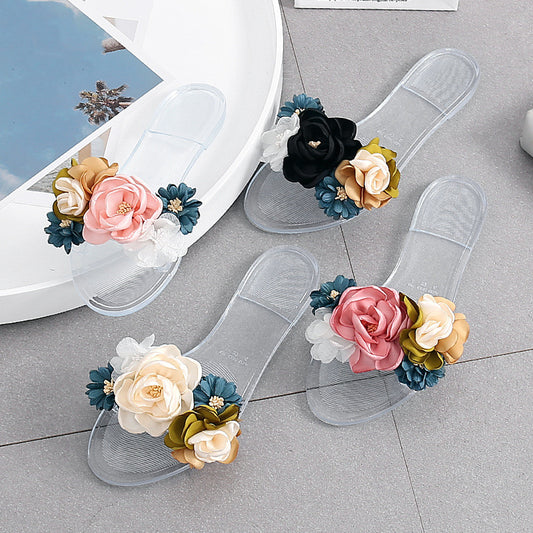 Women's Flat Bottom Crystal Transparent Slippers