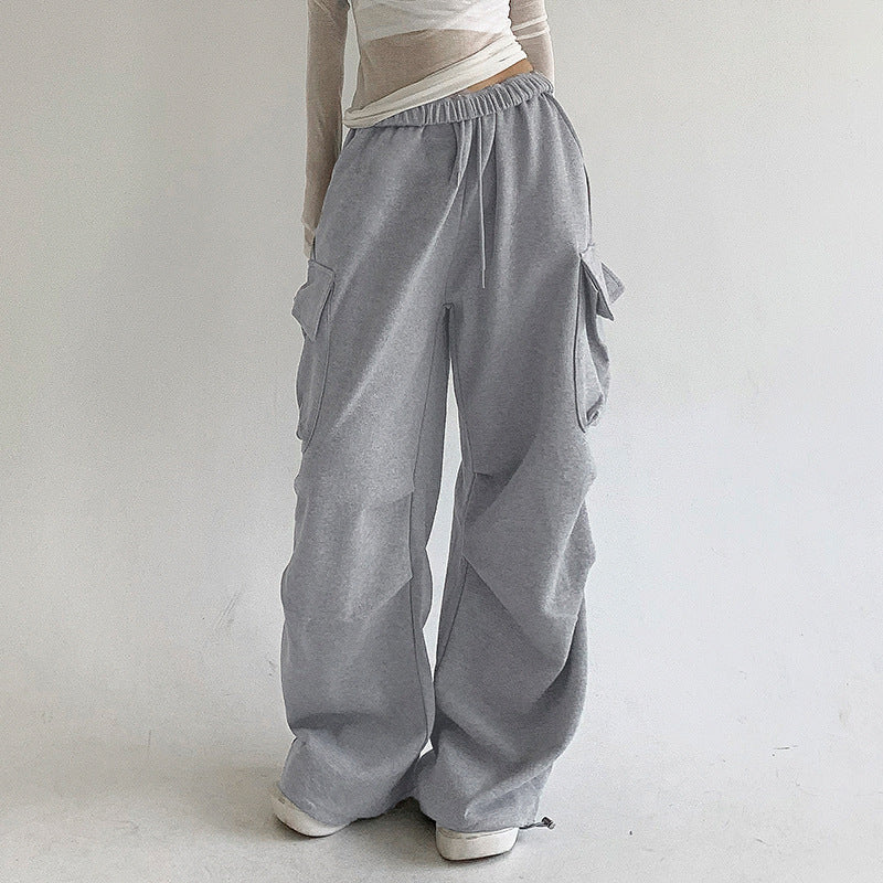 Autumn Sports Style Elastic Waistband Lace-up Casual Trousers