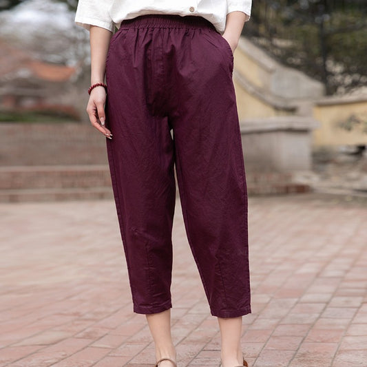 Spring And Summer Cotton Linen Women's Literary  Casual Pants