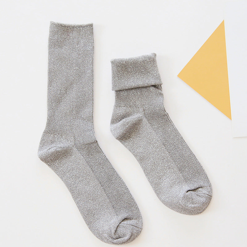 Winter fashion warm solid color flash socks