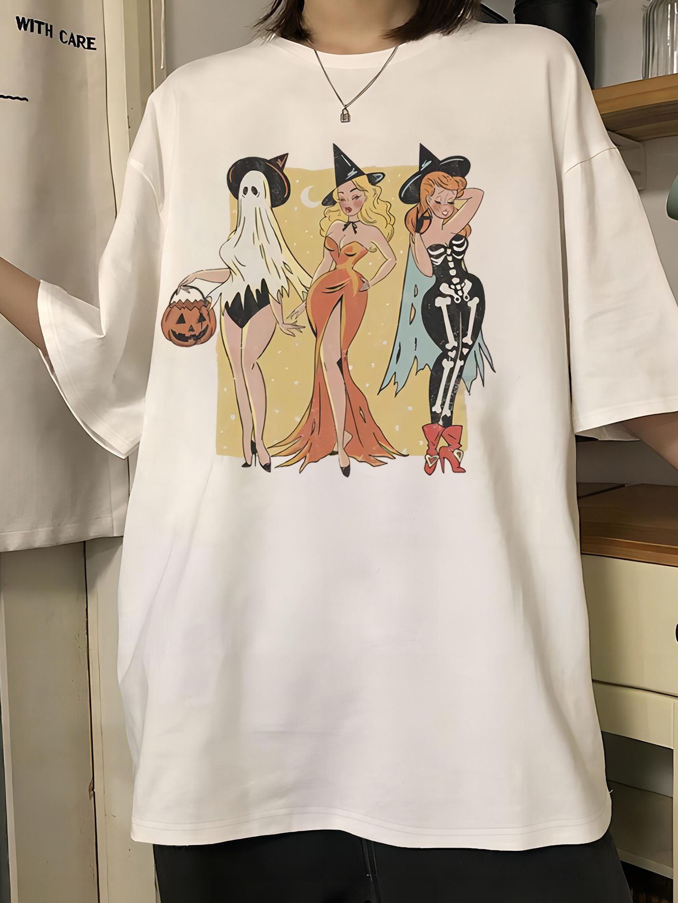 Women's Round Neck Halloween Pumpkin Print Short Sleeve