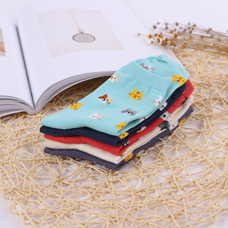 Spring and autumn breathable kittens in the art tube female socks